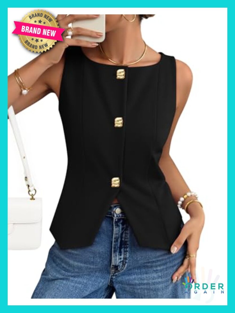 Sleeveless Suit Vest Boat Neck Button Down Business Waistcoat for Women